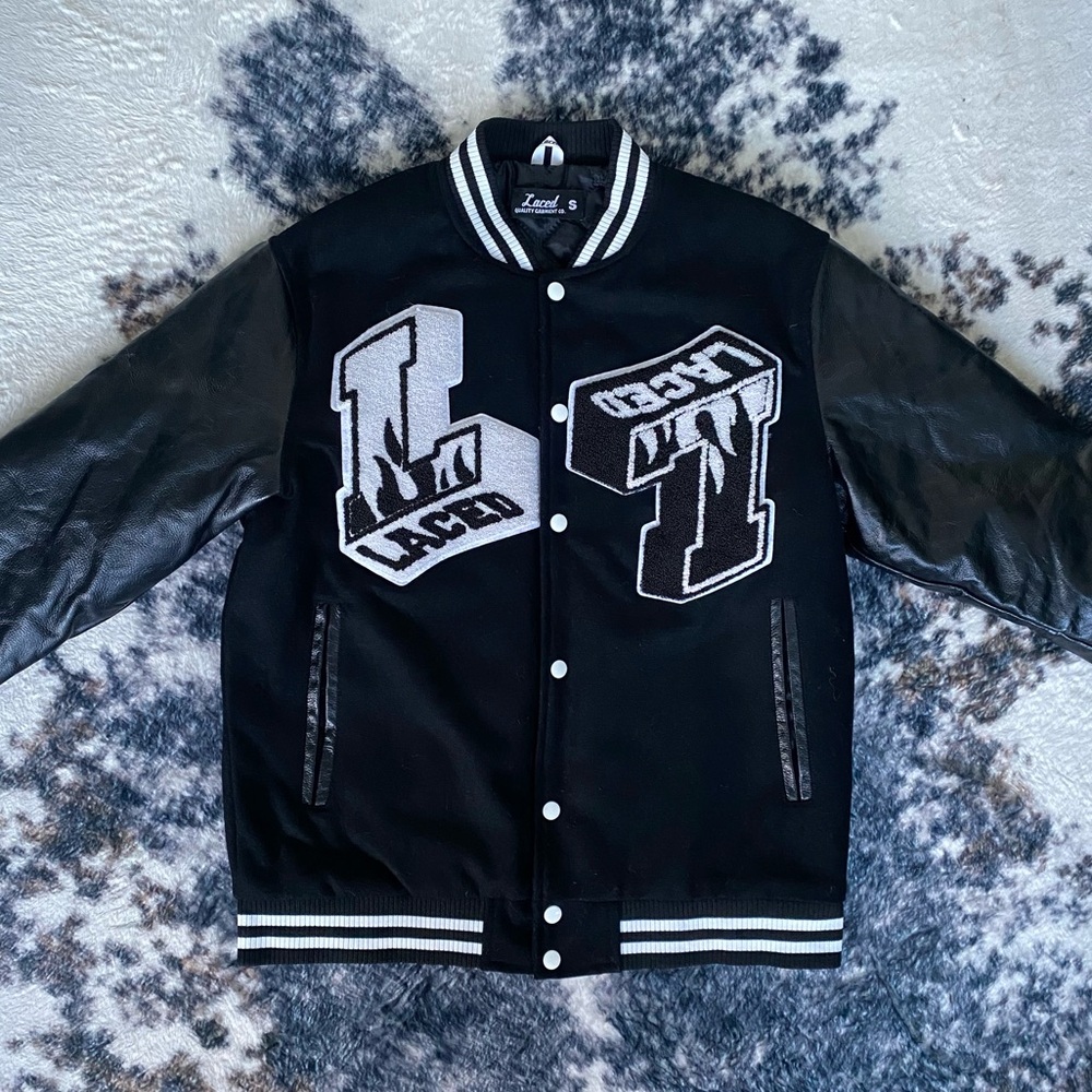 Black and White Laced Unisex Varsity Jacket